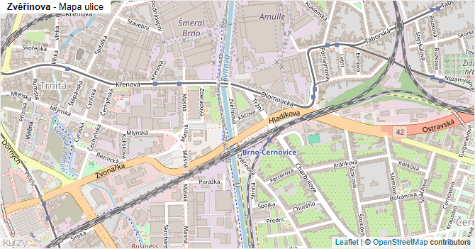 Zvěřinova - mapa ulice