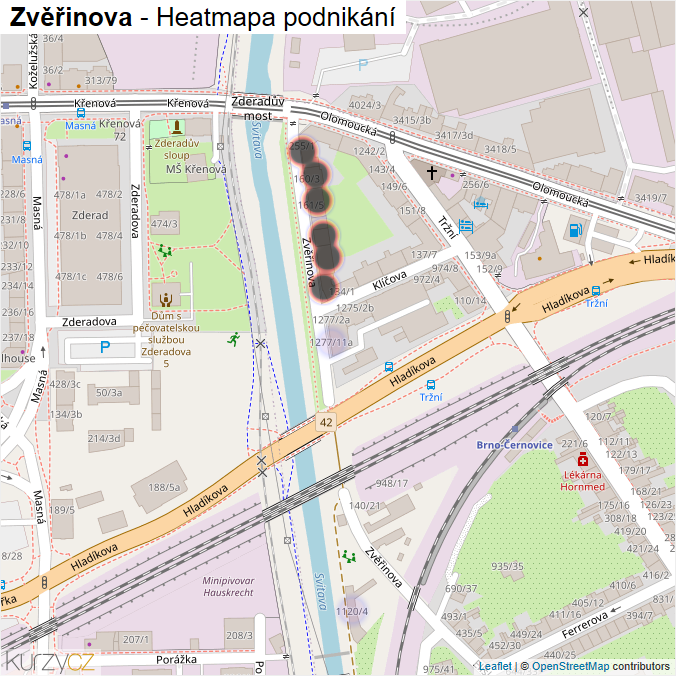 Mapa Zvěřinova - Firmy v ulici.