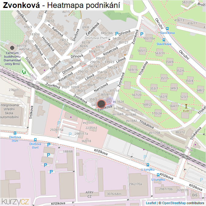 Mapa Zvonková - Firmy v ulici.