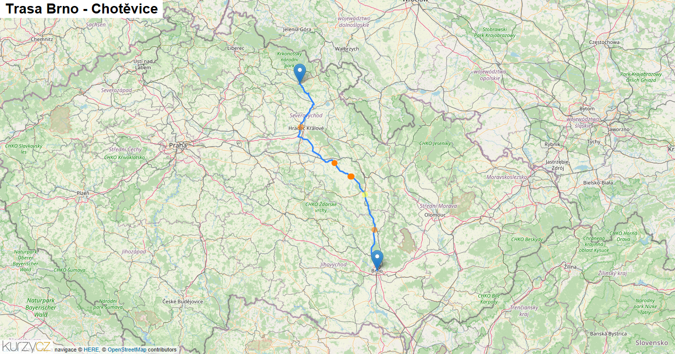 Brno-Chotěvice, mapa trasy