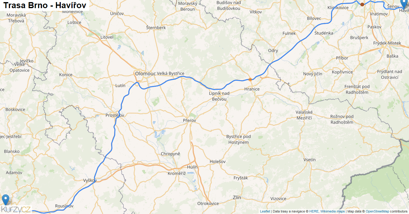 Brno-Havířov, mapa trasy
