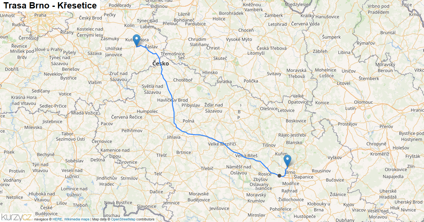 Brno-Křesetice, mapa trasy