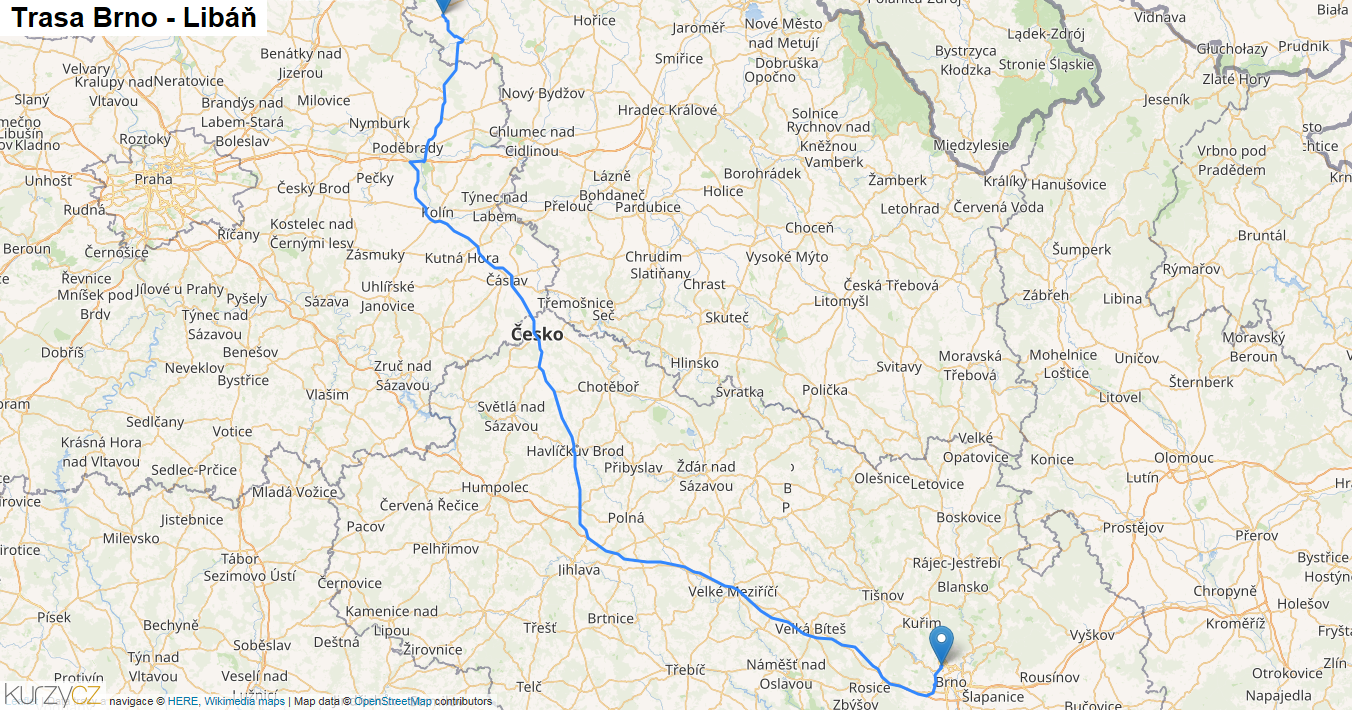 Brno-Libáň, mapa trasy