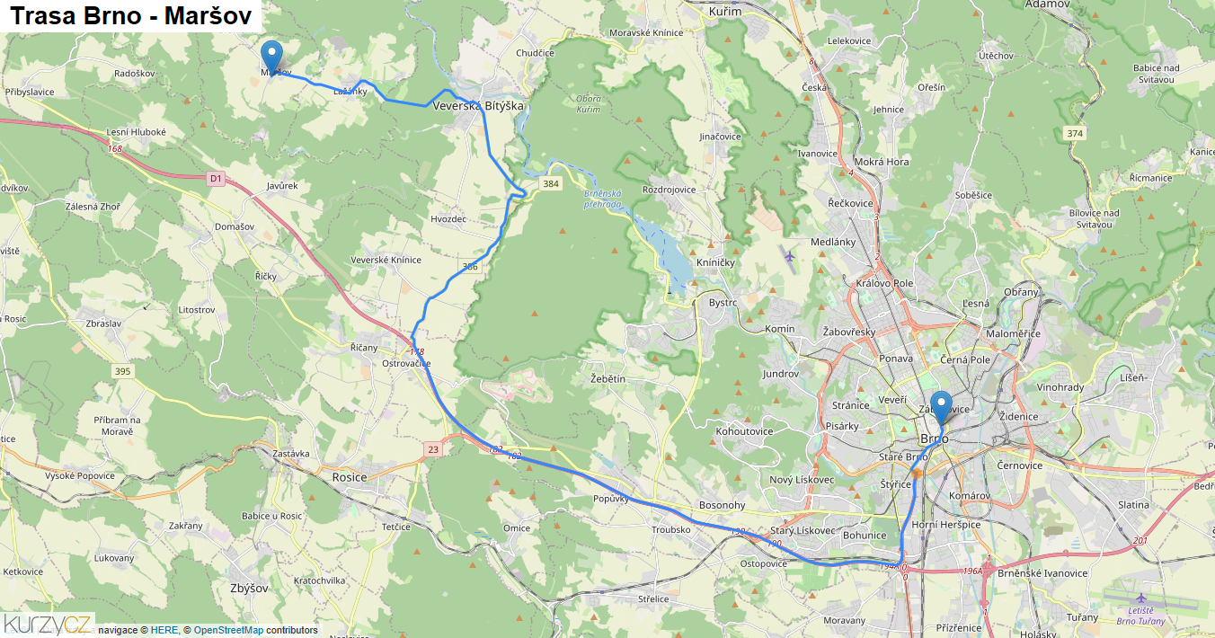Brno-Maršov, mapa trasy