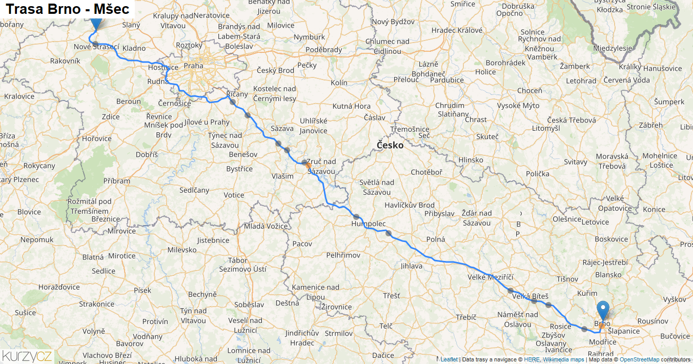 Brno-Mšec, mapa trasy