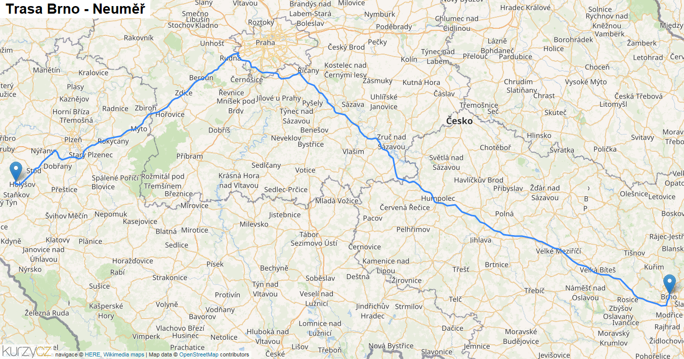Brno-Neuměř, mapa trasy