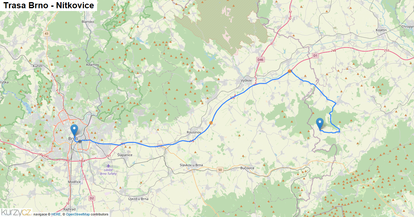 Brno-Nítkovice, mapa trasy