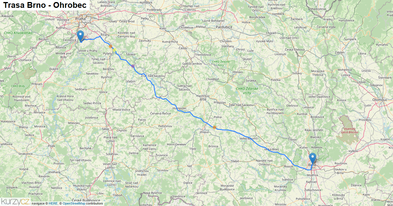 Brno-Ohrobec, mapa trasy