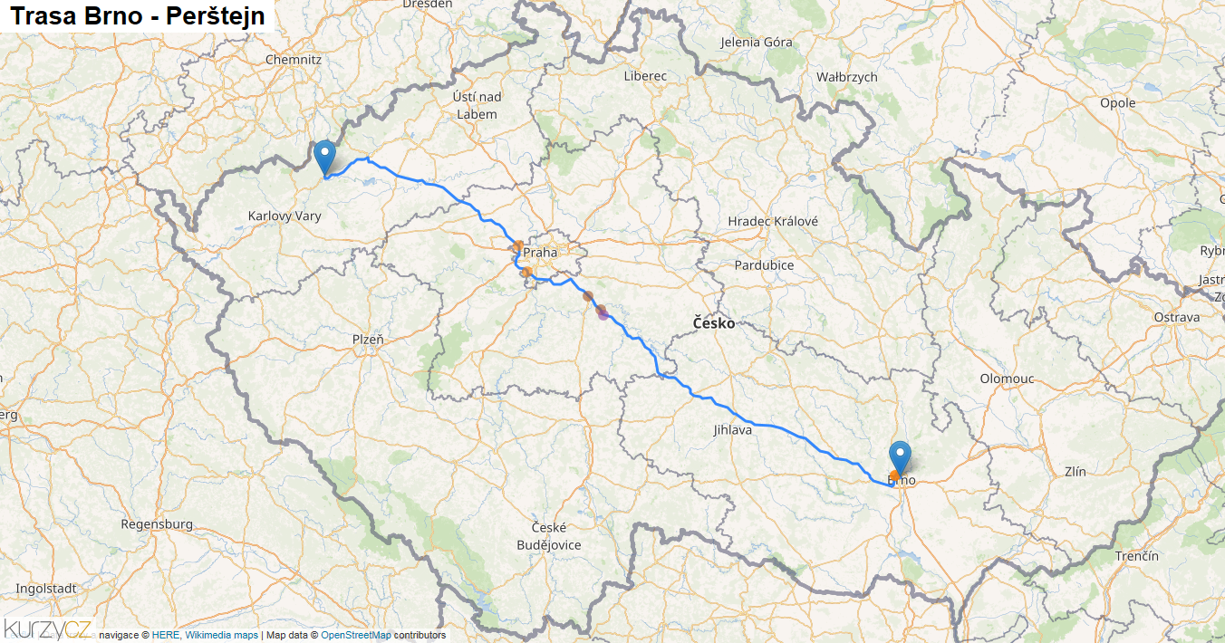 Brno-Perštejn, mapa trasy