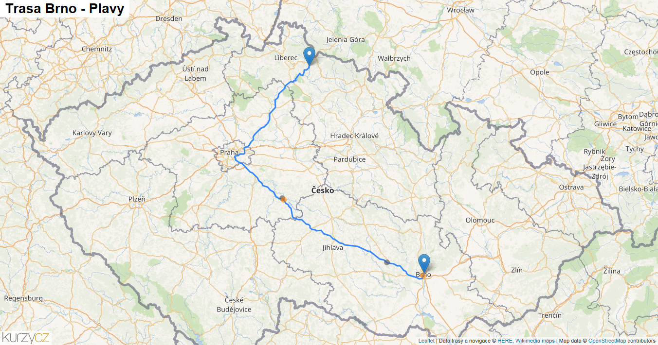 Brno-Plavy, mapa trasy