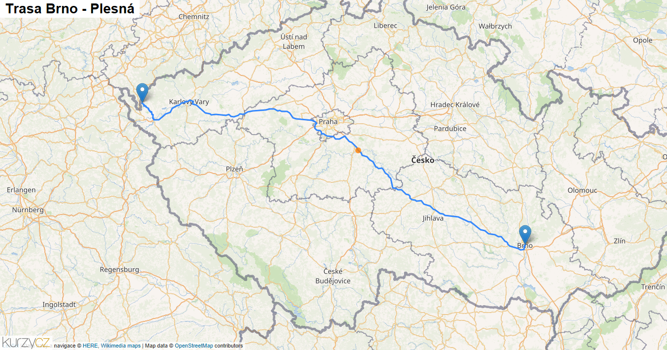 Brno-Plesná, mapa trasy