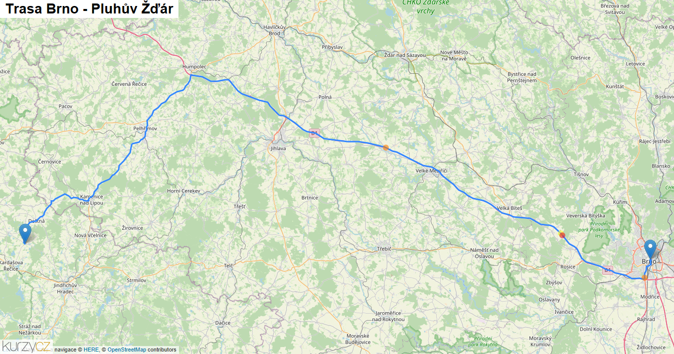 Brno-Pluhův Žďár, mapa trasy