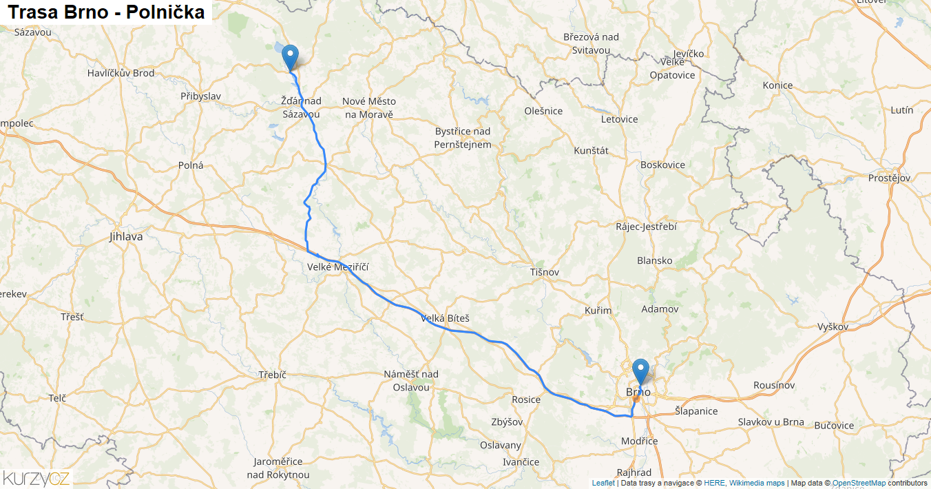 Brno-Polnička, mapa trasy