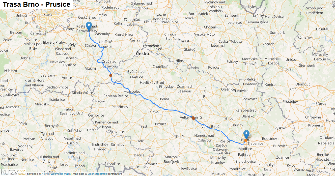 Brno-Prusice, mapa trasy