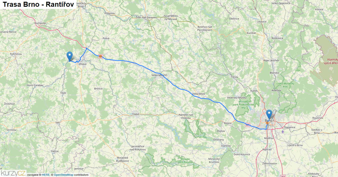 Brno-Rantířov, mapa trasy