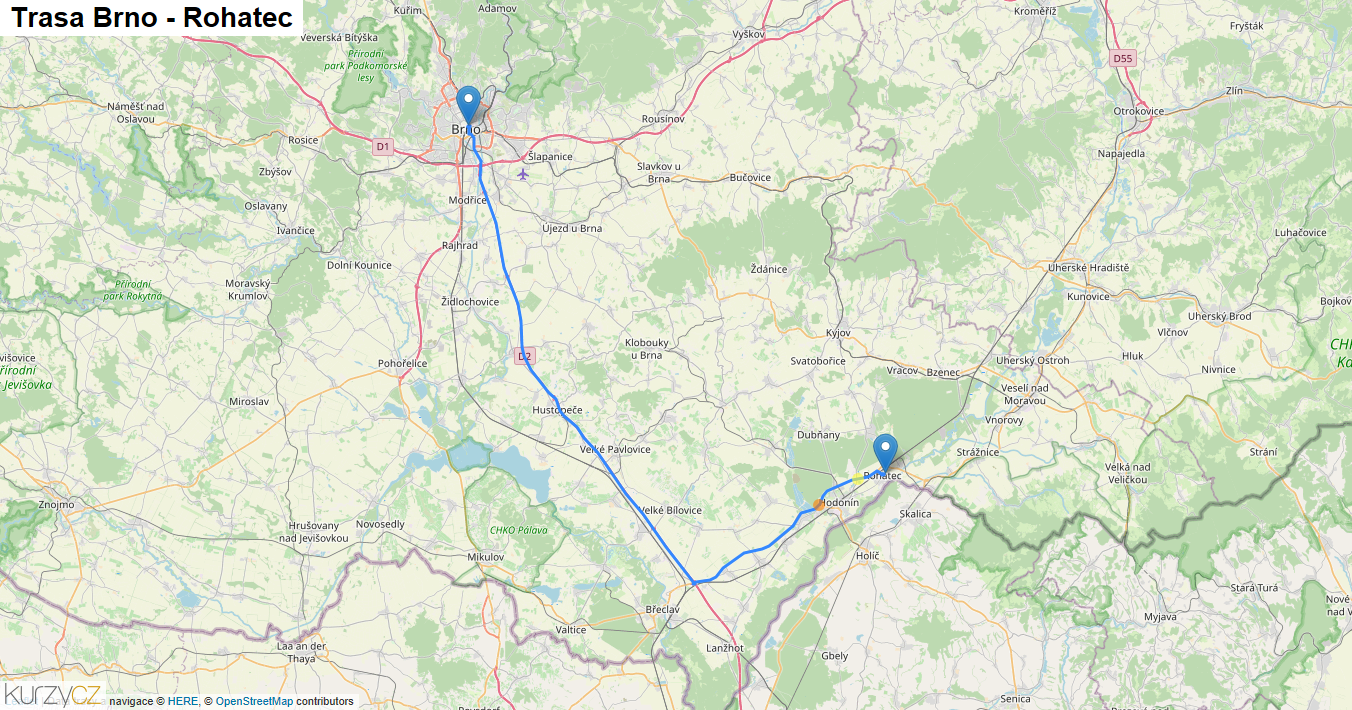 Brno-Rohatec, mapa trasy