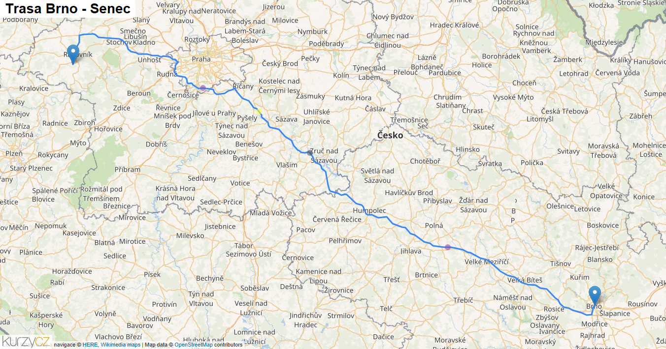 Brno-Senec, mapa trasy