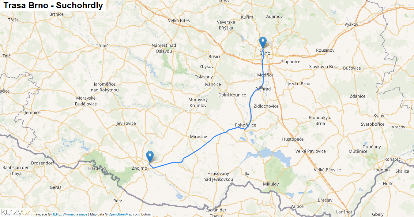 Brno-Suchohrdly, mapa trasy