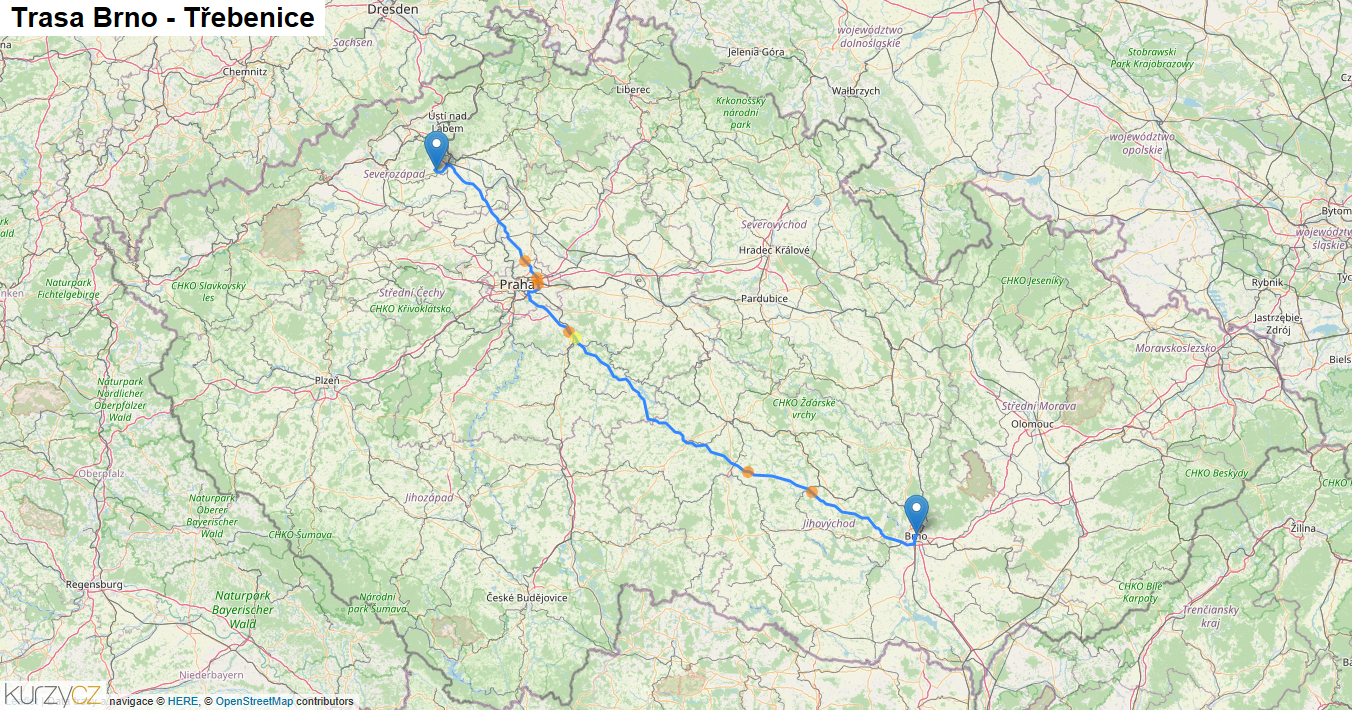 Brno-Třebenice, mapa trasy