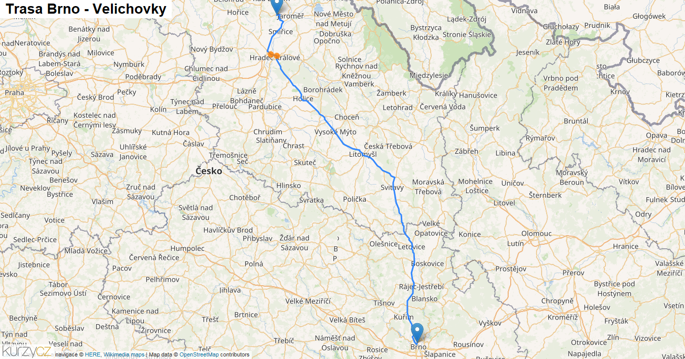 Brno-Velichovky, mapa trasy