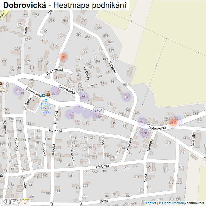 Mapa Dobrovická - Firmy v ulici.