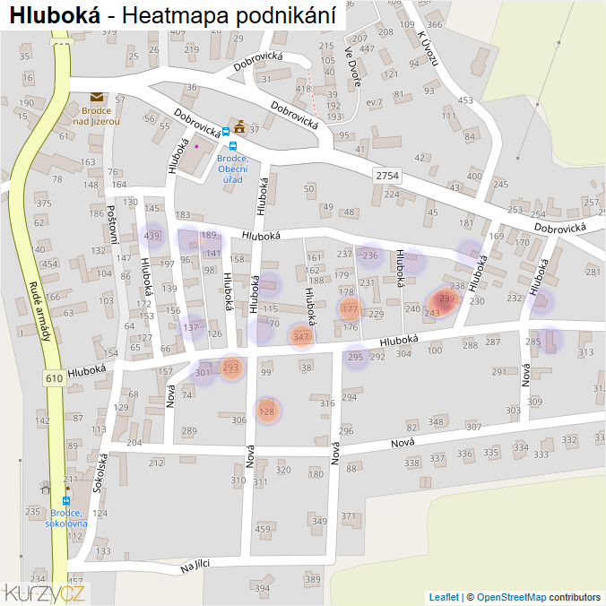 Mapa Hluboká - Firmy v ulici.