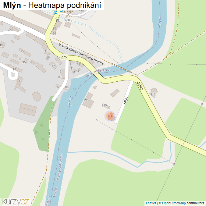 Mapa Mlýn - Firmy v ulici.