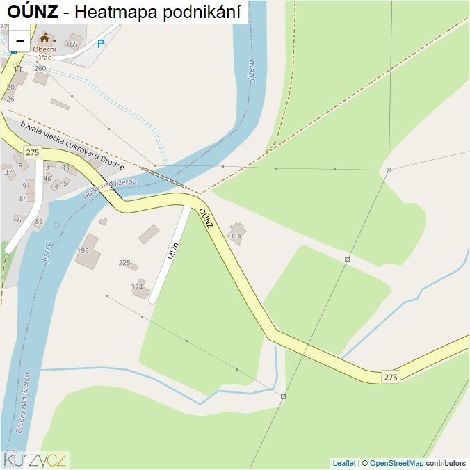 Mapa OÚNZ - Firmy v ulici.