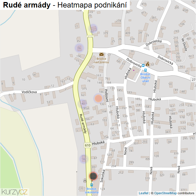 Mapa Rudé armády - Firmy v ulici.