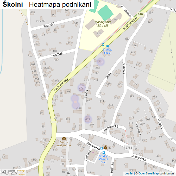 Mapa Školní - Firmy v ulici.
