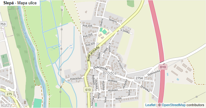 Slepá - mapa ulice