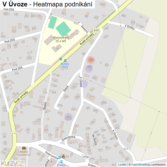 Mapa V Úvoze - Firmy v ulici.