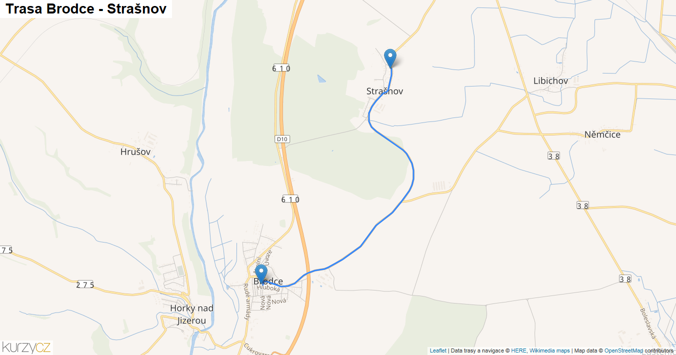 Brodce-Strašnov, mapa trasy