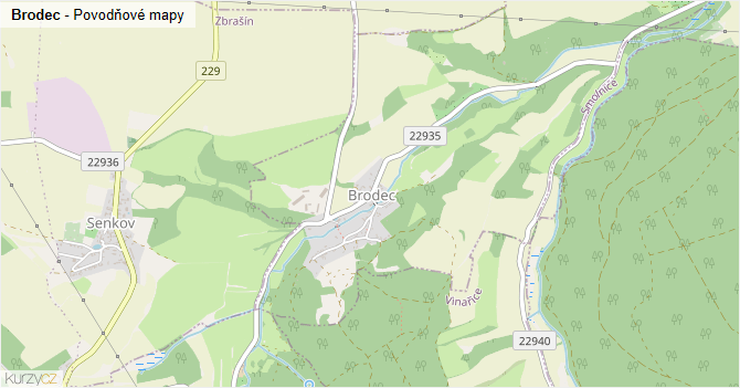 Brodec - záplavové mapy stoleté vody