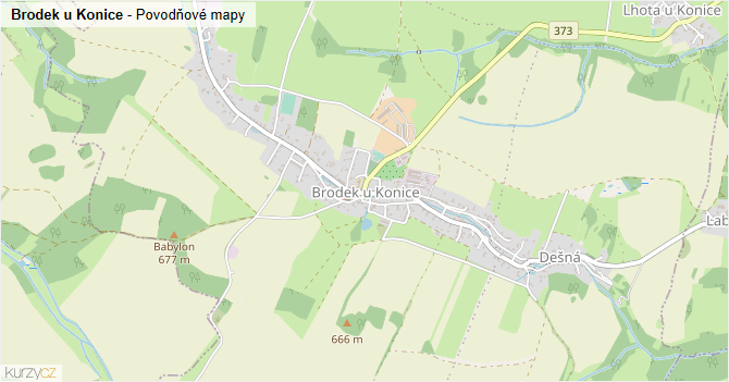 Brodek u Konice - záplavové mapy stoleté vody