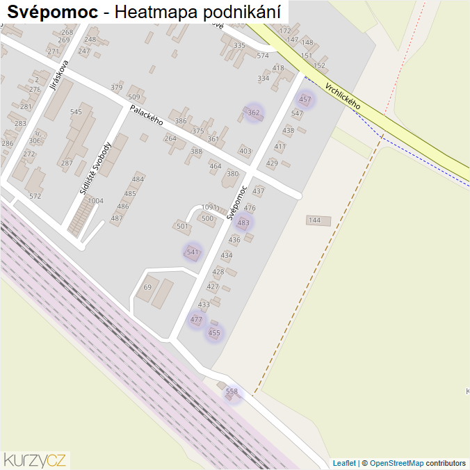 Mapa Svépomoc - Firmy v ulici.