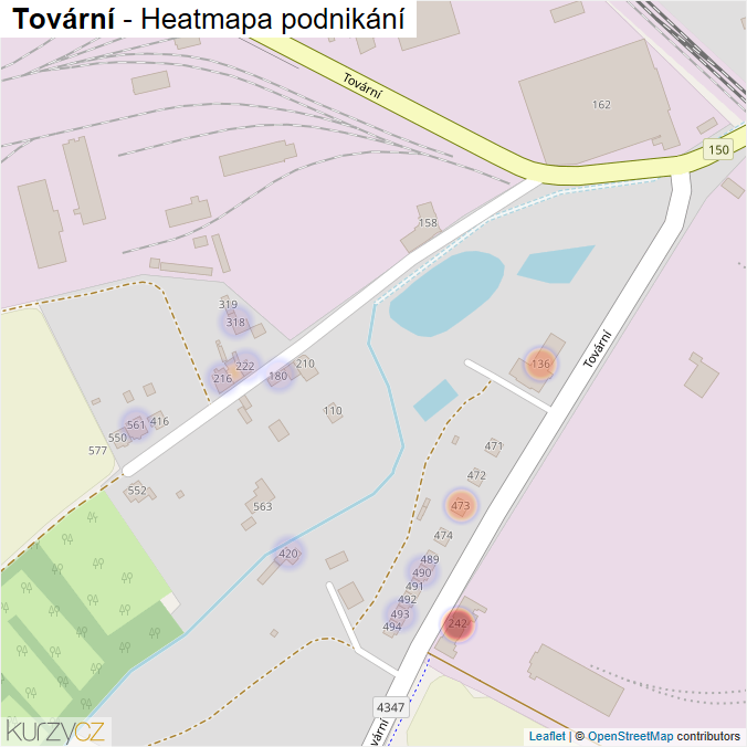 Mapa Tovární - Firmy v ulici.