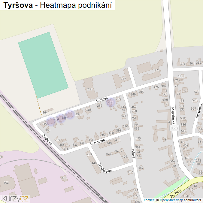 Mapa Tyršova - Firmy v ulici.