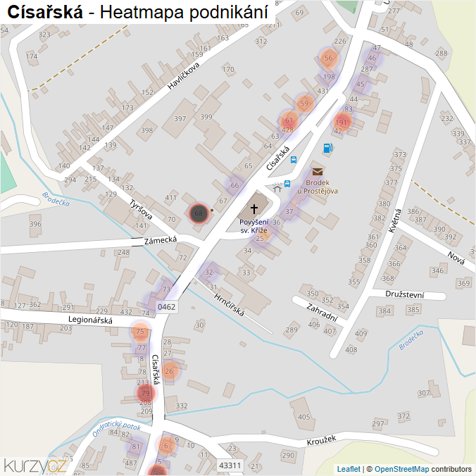 Mapa Císařská - Firmy v ulici.