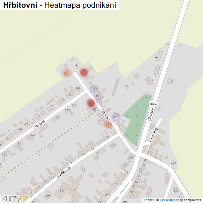 Mapa Hřbitovní - Firmy v ulici.