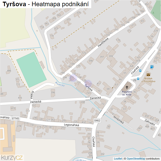 Mapa Tyršova - Firmy v ulici.