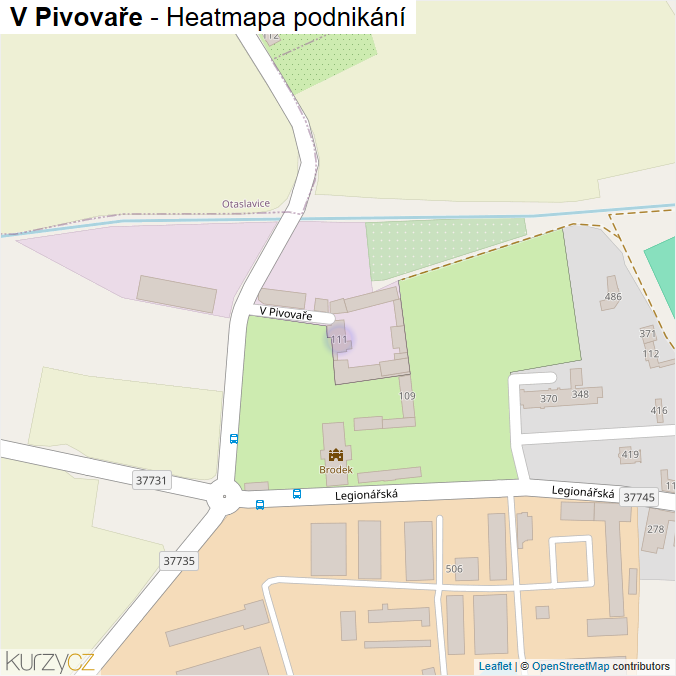 Mapa V Pivovaře - Firmy v ulici.
