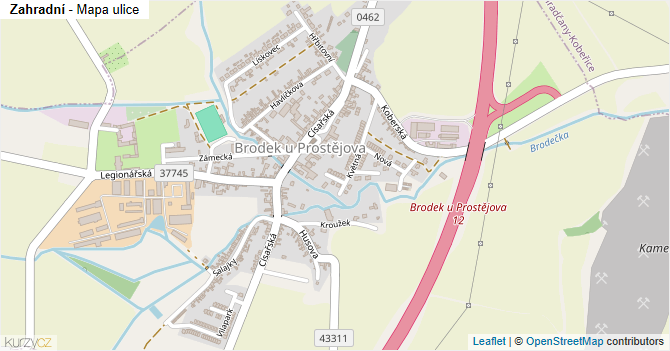 Zahradní - mapa ulice