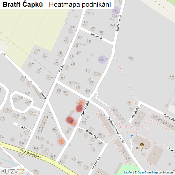 Mapa Bratří Čapků - Firmy v ulici.