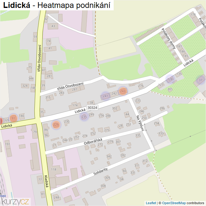 Mapa Lidická - Firmy v ulici.