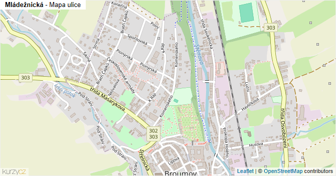 Mládežnická - mapa ulice