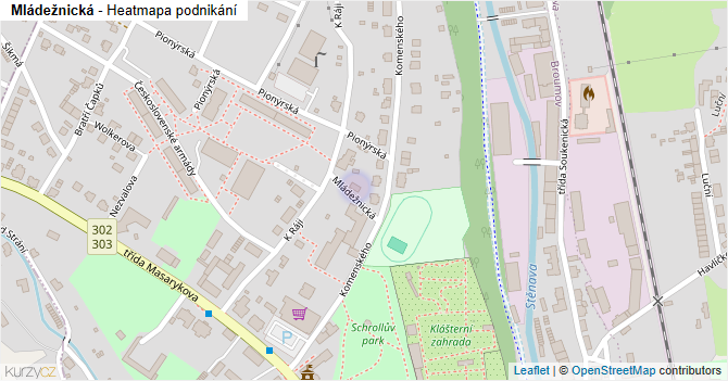 Mládežnická - mapa podnikání