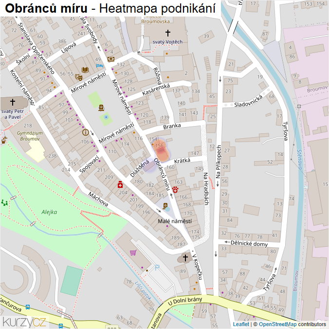 Mapa Obránců míru - Firmy v ulici.