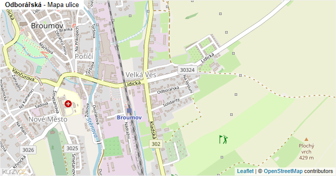 Odborářská - mapa ulice