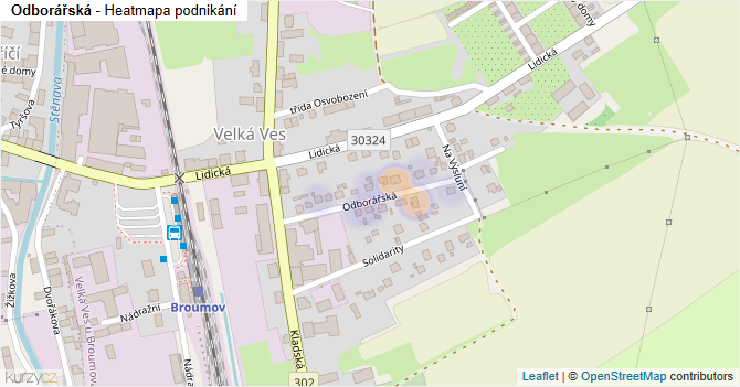 Odborářská - mapa podnikání